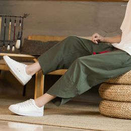 Men's Pants 4 Colors!2023 Japanese Summer Casual Loose Cotton Beach Capris Harlan Baggy