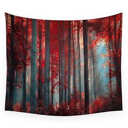 Tapestries Magical Trees Red Forest Printed Tapestry Wall Hanging Coverlet Bedding Sheet Throw Bedspread Living Room Tapestries Dorm Decor