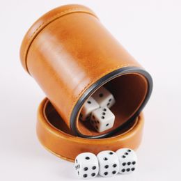 Dice Cup Brown Leather PU Sieve CupFlannelette Silent Dice Cup Game Party Props Whiskey Bar Decoration