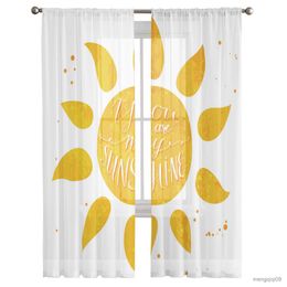 Curtain Yellow Circle Watercolour Art Sheer Window Curtains for Bedroom Drapes Home Tulle Curtains for Living Room Chiffon Curtains