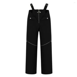 Men's Jeans Middle Zipper Y2K Overalls Men Women High Waist Leg Opening Denim Jumpsuit Pants Black