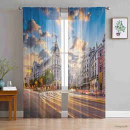 Curtain City Street Scenery Building Modern Print Tulle Sheer Curtains for Living Room Bedroom Room Tulle Kitchen Curtains R230816