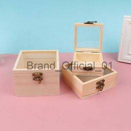 1PC Wooden Storage Box Plain Wood With Lid Multifunction Square Hinged Craft Gift Boxes For Home Supply Storage Decoration x0816