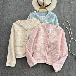 Women's Blouses Autumn And Winter Small Fragrance Style All-match Temperament Ladies V-neck Loose Tweed Casual Top