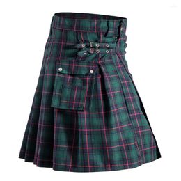 Mens Shorts Scottish Style Traditional Highland Tartan Kilt Vintage Plaid Pants with Pockets Casual Skirt