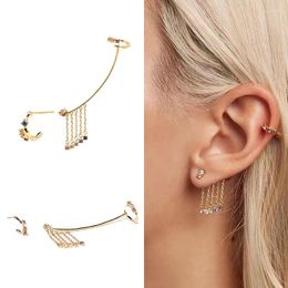 Hoop Earrings 925 Sterling Silver Light Luxury Fashion Asymmetric Colour Zircon Ear Clip Tassel Exquisite Women's Jewellery Gift