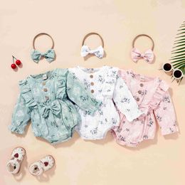 Clothing Sets New Autumn Long Sleeve Bow Romper Jumpsuit Toddler Clothing Baby Girls Floral Clothes Cotton Casual