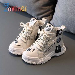 Boots Size 2130 White Black Boots for Baby Girls Boots Boys Shoes School Party Kids PU Leather Boots Waterproof Children Sneakers J230816