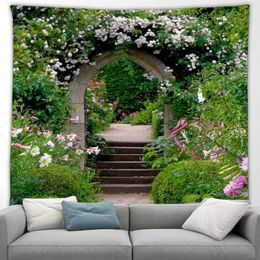 Tapestries Outdoor Garden Poster Landscape Tapestry Street Plants Floral Landscape Living Room Bedroom Backdrop Picnic Mat Decor