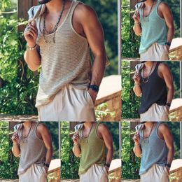 Men's Vests Summer Tanks Sports Casual Solid Sleeveless Knitted Vest O Neck Fashion Male Tops Streetwear Sweater Loose Straight