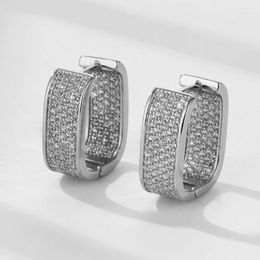 Hoop Earrings Iced Out For Women Men U Shaped Cubic Zirconia Luxury Kpop Style Silver Colour Ear Cuff Fashion Jewellery KBE310
