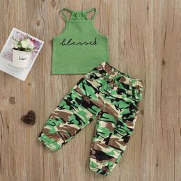 Clothing Sets 1-6Y Kids Girls Summer Clothes Sets Baby Letter Printed Sleeveless Loose Camo Pants Outfits Children Streetwear