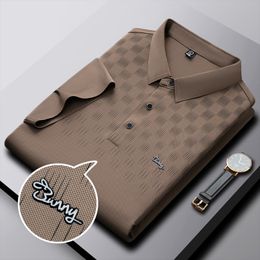 Mens Polos Ice Silk Breathable Elasticity Jacquard Polo Shirts Summer Trend Lapel Tshirt Korea Fashion Men Clothing Shortsleeved 230815