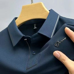 Mens Polos Korea Fashion Ice Silk Short Sleeve Tshirt Summer Business Brand Embroidery Lapel Polo Shirt Men Clothing Camisas Y Blusas 230815