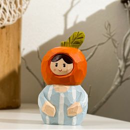 Decorative Objects Figurines Orange Big lovely cure orange creative carved wooden ornaments pure handmade blessing gift statue 230815