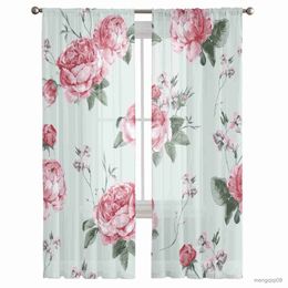 Curtain Flower Watercolour Pink Sheer Window Curtains for Bedroom Hall Drapes Home Decor Tulle Curtains for Living Room Chiffon Curtains