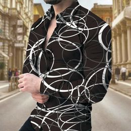 Мужские платья рубашки 2023 Топы кнопка отворота с длинным рукавом дизайнер рубашки на выпускной повседневной уличной улице черно -белый дизайн