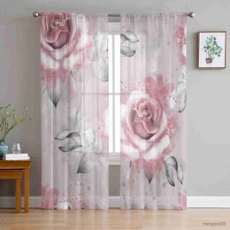 Curtain Flower Pink Leaves Retro Art Bedroom Curtain Window Treatment Drapes Tulle Curtains for Living Room Sheer Curtains R230816