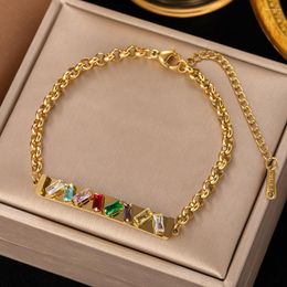 Link Bracelets ANENJERY 316L Stainless Steel Coloured Square Zircon For Women Simple Trendy Hand Jewellery Festival Gifts