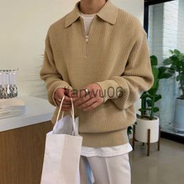 Men's Sweaters Fall Vintage Lapel Zipper Design Knitting Sweatshirt Mens Clothing Fashion Solid Color Knit Sweater Men Long Sleeve Jumper Tops J230806