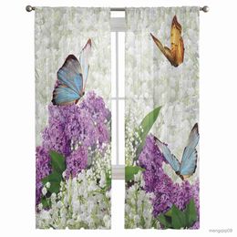 Curtain Flower Butterfly Purple Plant Curtains for Bedroom Home Decor Living Room Sheer Window Curtains Printed Tulle Curtains