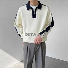 Men's Sweaters Korean Style Lapel Colour Block Pullover Sweater Fashion Simple Loose Pullover Sweater For Men AllMatch Casual LongSleeved Top J230806