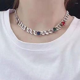 Chains DAYIN Multicolor Zircons Thick Chain Necklace For Women Couples Korean Fashion Vintage Handmade Birthday Party Jewelry Gifts