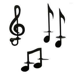 Candle Holders Black Music Note Wall Art 4 Pcs Iron Candlestick Holder Adornments Symbol For Bedroom Living Room