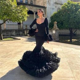 Lässige Kleider Flamenco Mermaid Promkleider 2023 Elegantes Kostüm Spanisch Frauen Abend mit Ärmeln Rüschentänzer Party Zeremonie