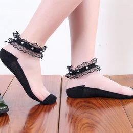 Women Socks Women's Lace Pearl Summer Cute High-Profile Figure Glass Silk Cotton Bottom Beaded Thin Stockings