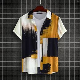 Men's T Shirts Summer 3D Printed Hawaiian Shirt Beach Short Sleeve Harajuku Color Block Retro Clothing Casual Top