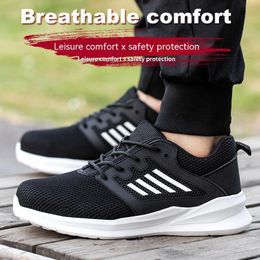 Safety Shoes Unisex Summer Light Breathable Sneaker For Men Women Black Mess Safety Shoes Puncture Proof Platform Casual Shoes 230815