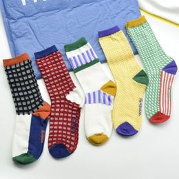 Women Socks Spring Summer Colourful Combed Cotton Fashion Plaid Creative Female Original Art Jacquard Student Tide Sock