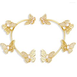 Hoop Earrings FLOLA 1Pair Copper Zircon Butterfly For Women Gold Plated Half Hoops Ear Studs Crystal Party Jewelry Ersz92