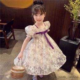 Girl's Dresses 2023 New Fashionable Little Girl Bubble Sleeve Fragmented Flower Princess Dress Children's Net Red Dress R230816