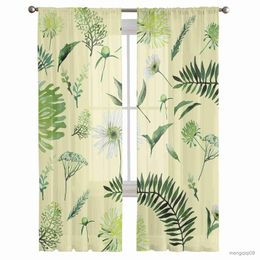 Curtain Watercolor Simple Daisy Tulle Curtains for Living Room Bedroom Sheer Drapes Modern Printed Design Sheer Curtains