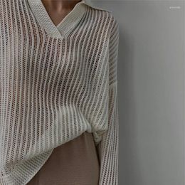 Women's Sweaters Women Knitwear Long Sleeve V Neck Striped Knit Crop Top 2000s Pullovers Fall Fairycore Grunge Clothing Vintage Streetwear