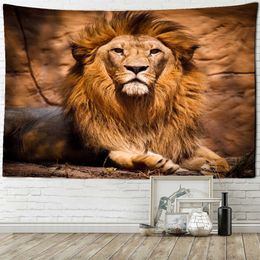 Tapestries Popular Lion Pattern Tapestry Lonely Lion Art Wall Hanging Beach Towel Yoga Rug Bedroom Decor Crafts