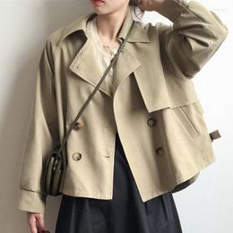 Women's Trench Coats Fashion Solid Long Sleeve Jacket Women Elegant Lapel Short Coat 2023 Spring Autumn Casual Ladies Double Breasted