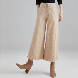 Women's Pants Plus Size Women Winter Warm Trousers Wide Leg Bottoms Cropped Knitted Wool 2023 OS045