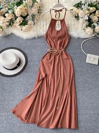 Casual Dresses YuooMuoo Women Dress Fashion Chains Belt High Split Long Summer Backless Sexy Party Vestidos