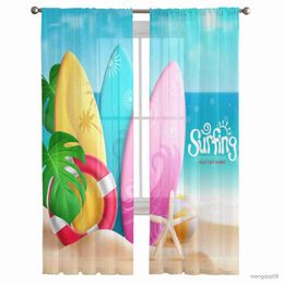 Curtain Summer Beach Surfboard Sheer Curtains for Living Room Printed Tulle Window Curtain Luxury Home Balcony Decor Drapes