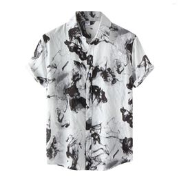 Men's T Shirts Summer Ink Pattern 3D Printing Retro Ethnic Style Short Sleeved Foldable Collar Button Up T-shirt Breathable Top
