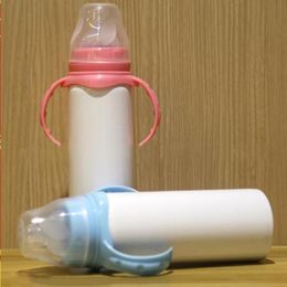8oz Sublimation Baby feeding bottle Stainless Steel Sippy Cup with nipple handle 8oz unbreakable white baby nursing bottle for sublimat Ulqv