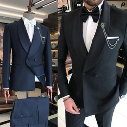 Shawl Lapel Men Wedding Suits 2 Pieces Slim Fit Groom Wear Prom Party Double Breasted Tuxedos Custom Made Blazer With Pants