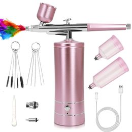 Body Paint Portable Rechargeable Wireless Airbrush With Compressor Double Action Spray Gun For Face Beauty Nail Art Tattoo Craft Cake 230815