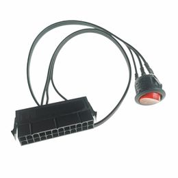 PC Server ATX PSU 24Pin Female Socket Starter Switch Button Power Cable 18AWG Wire Red indicator light Self-Lock Boat Shape 50cm