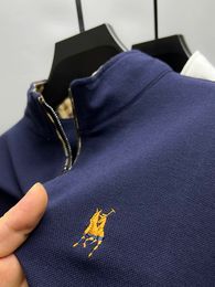 Mens Polos High end brand pure cotton long sleeved exquisite embroidered POLO shirt fashionable mens half pull chain collar casual Tshirt 230815