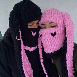 Beanie/Skull Caps Warm Winter Knitted Hat with Face-mask Breathable Headwear Women Headdress Adult Lady Cosplay Costume Year Headgear 230815