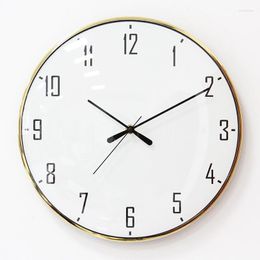 Wall Clocks Gold Metal Iron Cute Digital Clock Round 13 Inch Convex Glass One Piece Drop Silent Large Household